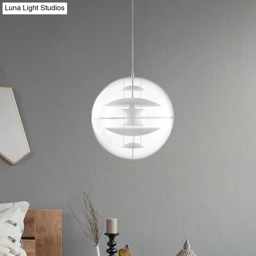 Modernist 1-Head Clear Acrylic Ball Pendant Ceiling Light With Disc Deco - White/Gold/Silver