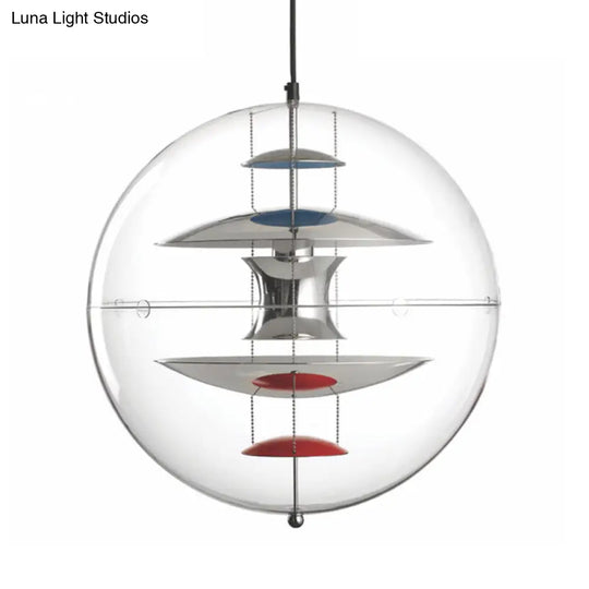 Modernist 1-Head Clear Acrylic Ball Pendant Ceiling Light With Disc Deco - White/Gold/Silver