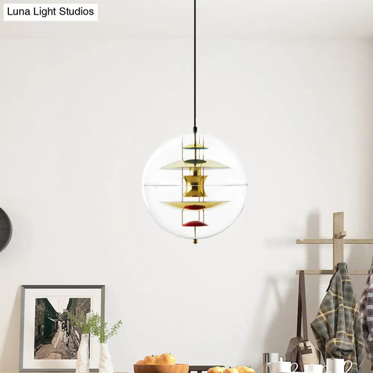 Modernist Clear Acrylic Ball Ceiling Light With Contemporary Disc Deco - White/Gold/Silver