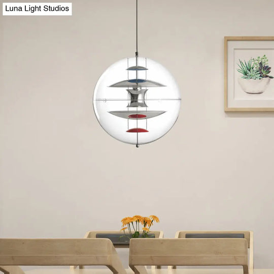 Modernist 1-Head Clear Acrylic Ball Pendant Ceiling Light With Disc Deco - White/Gold/Silver Silver