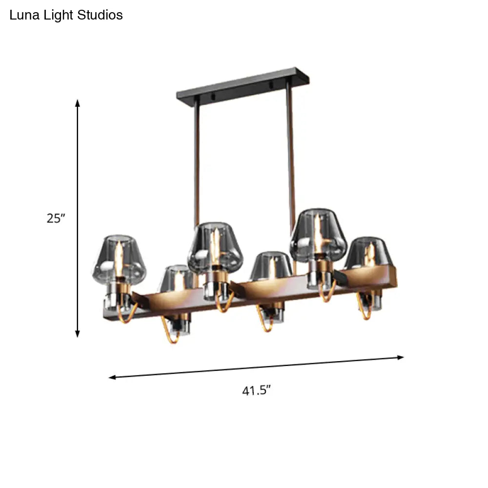 Modernist Clear/Amber/Smoke Glass Pendant Lamp With Linear Design - Cone Island Lighting (6/8 Lights