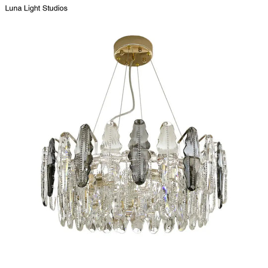 Modernist 2-Tier Suspension Chandelier Light - 6 Heads Clear And Smoke Gray Crystal