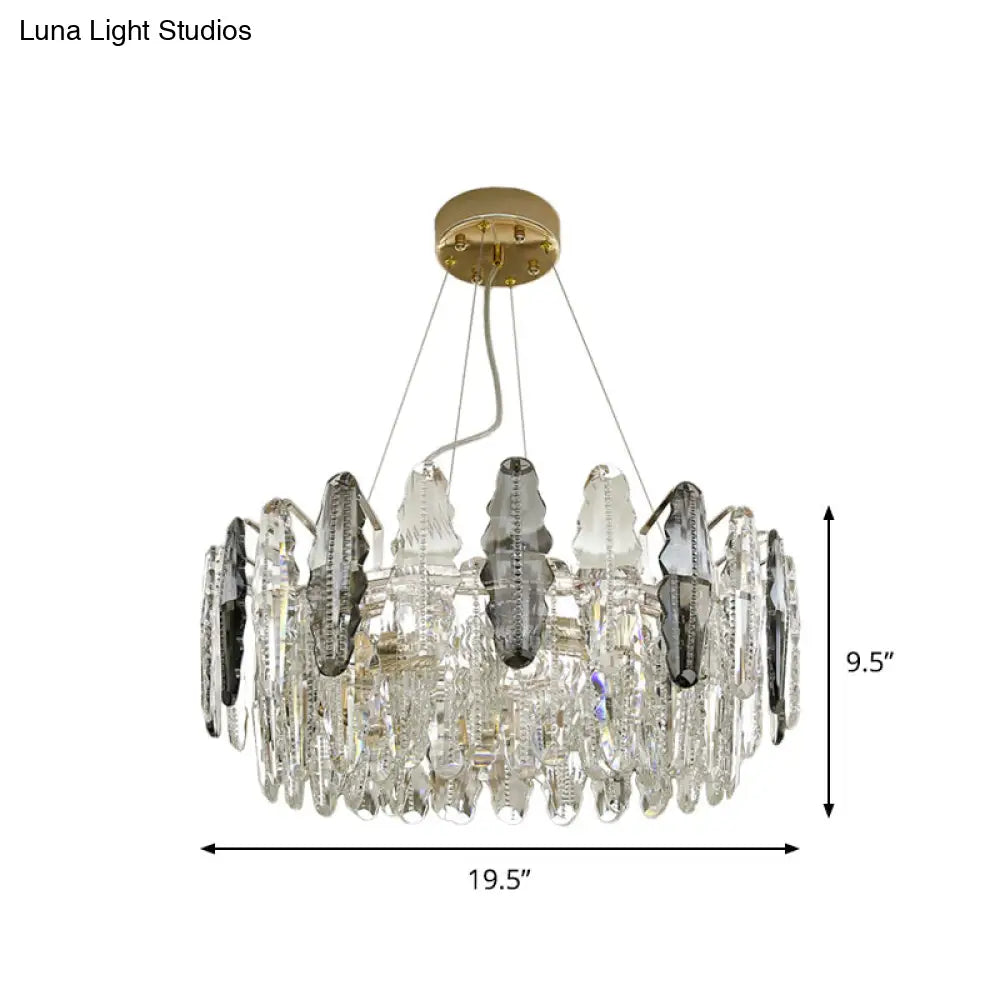 Modernist 2-Tier Suspension Chandelier Light - 6 Heads Clear And Smoke Gray Crystal