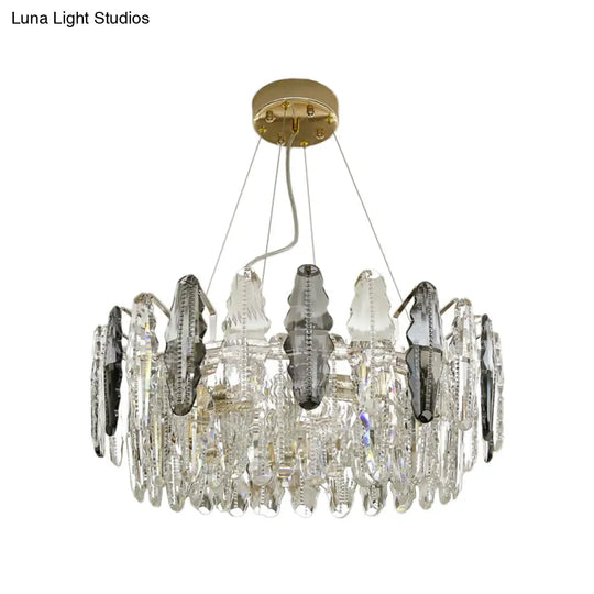 Modernist Clear And Smoke Gray Crystal Chandelier Light - 2 Tiers Suspension 6 Heads