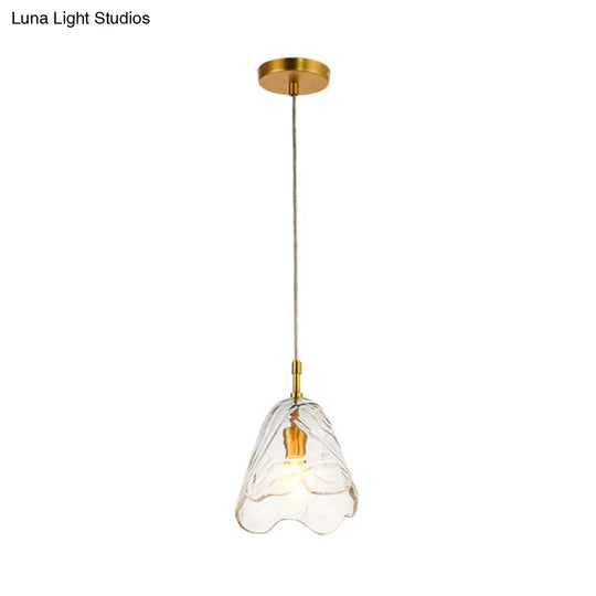 Modern Scalloped Glass Pendant Lamp In Clear/Blue With Brass Finish - Perfect For Open Kitchen