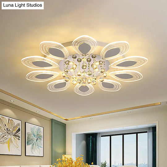 Modernist Clear Crystal Ball Led Chrome Flush Mount Ceiling Fixture For Living Room