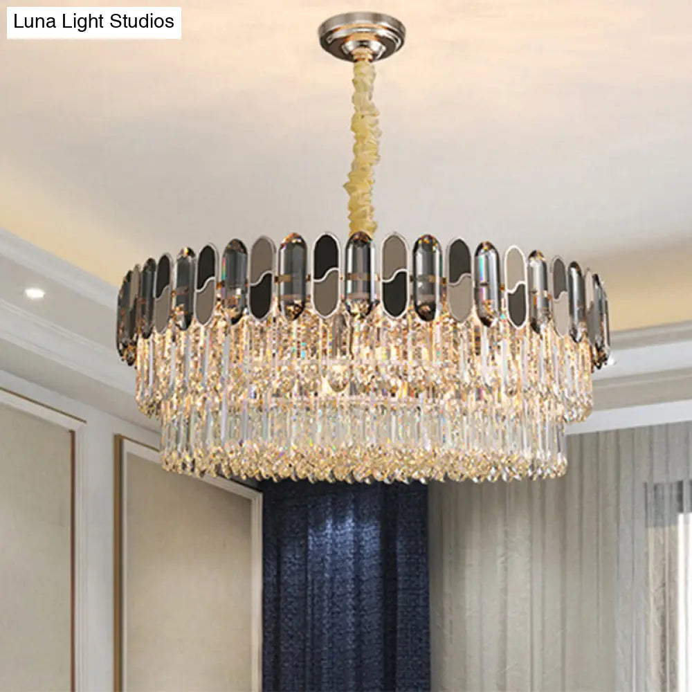 Modernist Tiered Round Ceiling Chandelier - 11 Bulbs Clear Crystal Lighting Fixture