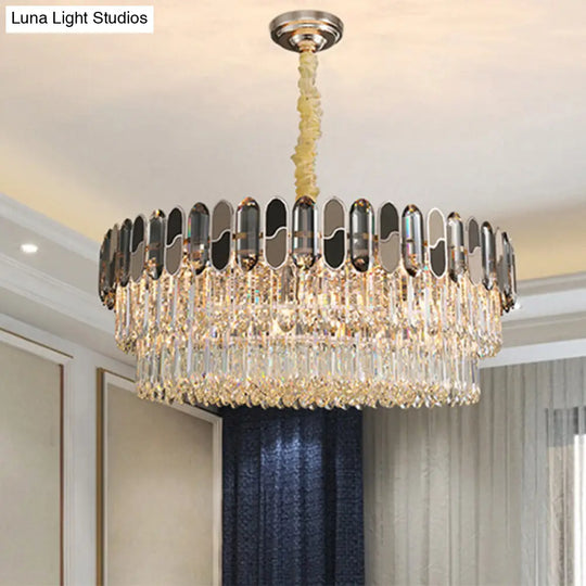 Modernist Tiered Round Ceiling Chandelier - 11 Bulbs Clear Crystal Lighting Fixture