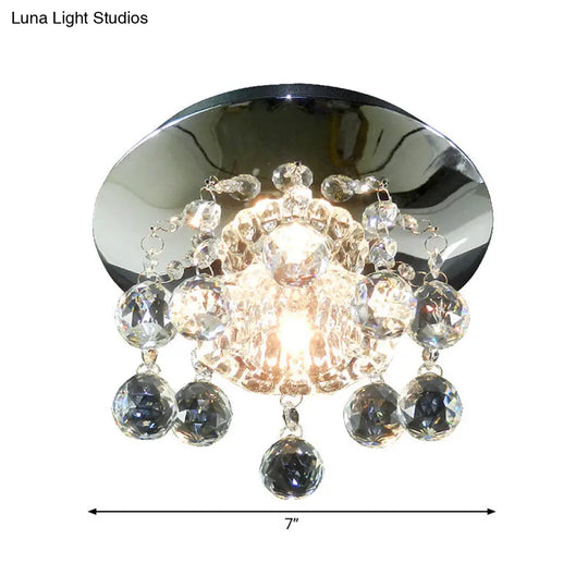 Modernist Clear Crystal Led Chrome Semi Flush Mount Light For Corridor