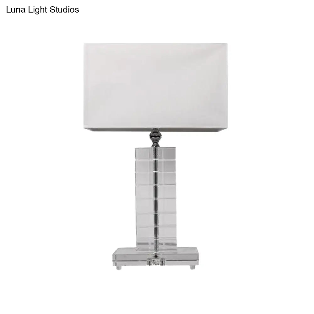 Modernist Clear Crystal Reading Light: White Nightstand Lamp With Rectangular Shape And 1 Bulb