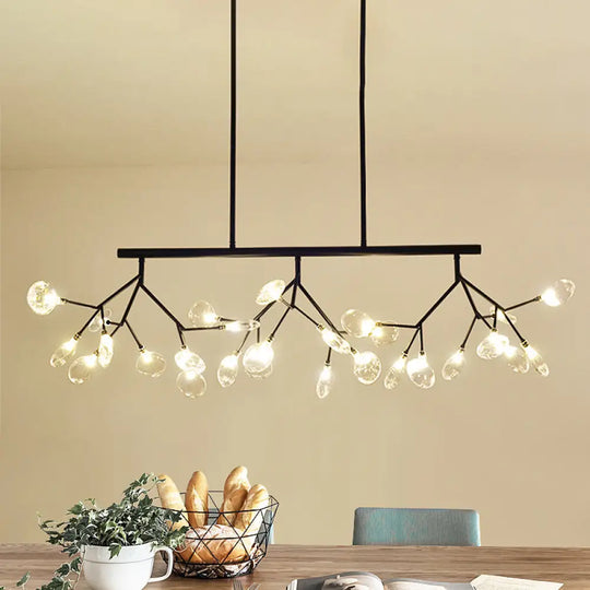 Modernist Clear Glass Dining Table Ceiling Pendant - Firefly Hanging Island Light In Black/Gold