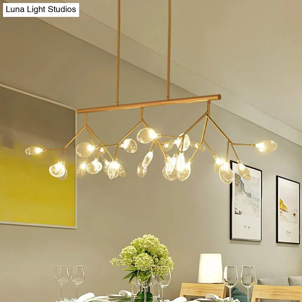 Modernist Clear Glass Dining Table Ceiling Pendant - Firefly Hanging Island Light In Black/Gold