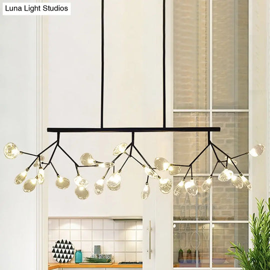 Modernist Clear Glass Dining Table Ceiling Pendant - Firefly Hanging Island Light In Black/Gold