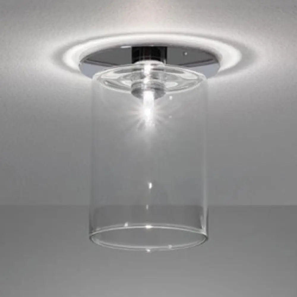 Modernist Clear Glass Flush Mount Lighting - 1 Light Nickel Ceiling Fixture Various Width Options /