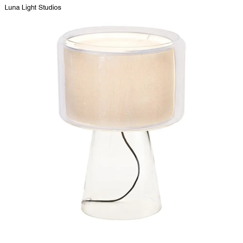 Modernist Clear Glass Fungus Plug-In Night Lamp - Single White/Beige Table Light With Fabric Shade