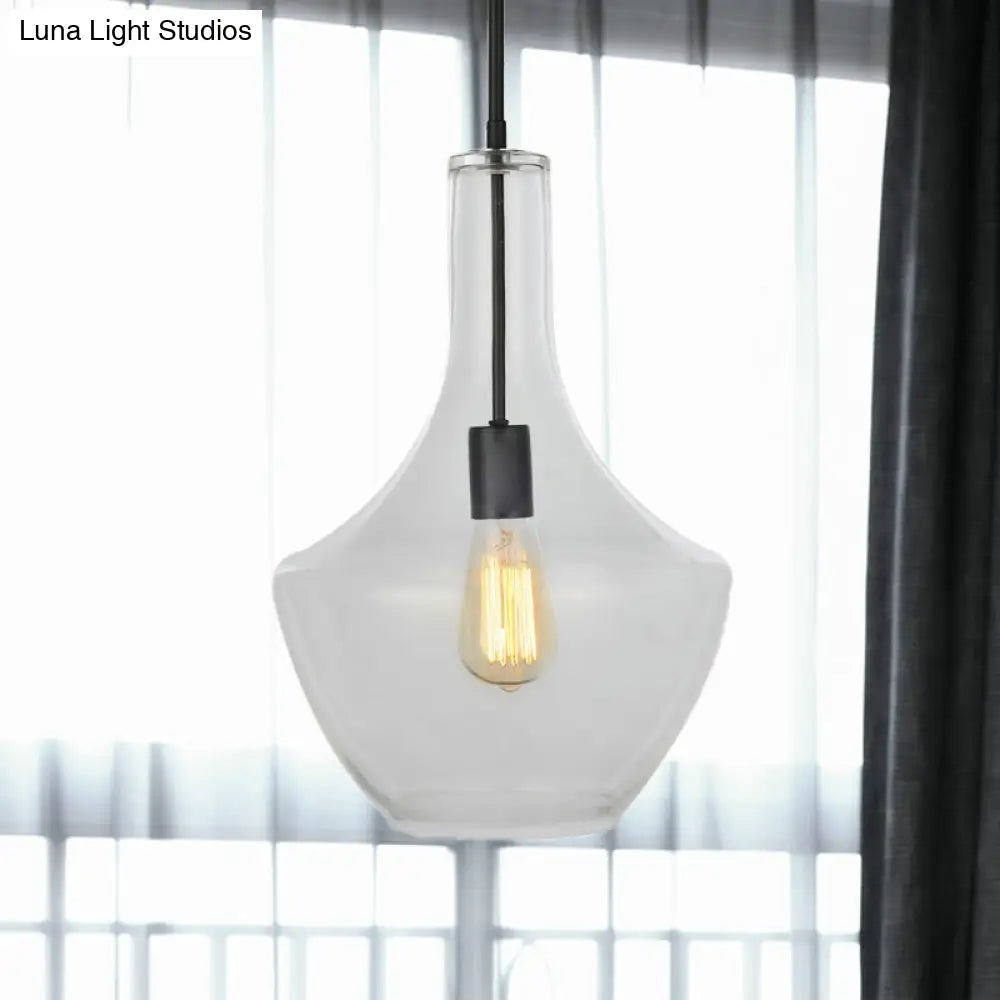 Modernist Clear Glass Pendant Lamp - Urn Shape | 10.5’/12’/14’ Wide 1 Light Black Hanging For