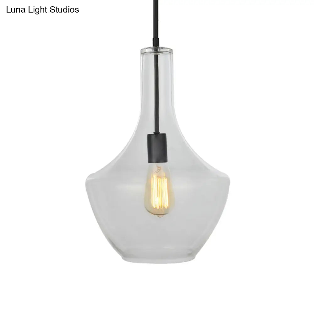 Wide Urn Shape Clear Glass Pendant Lamp - Modernist 1 Light Black Hanging