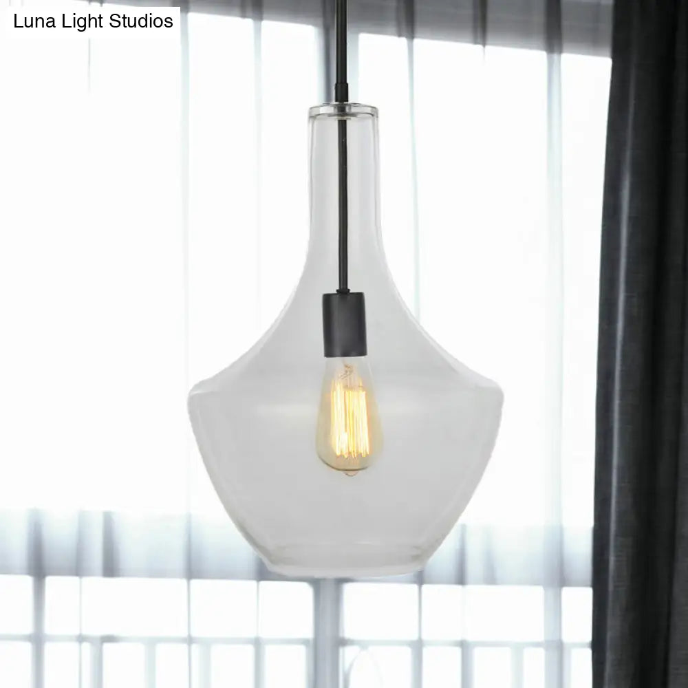 Wide Urn Shape Clear Glass Pendant Lamp - Modernist 1 Light Black Hanging