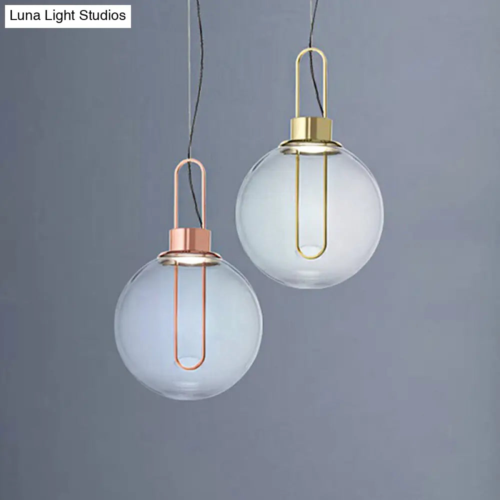 Modernist Clear Glass Sphere Pendant Ceiling Light With 1 In Gold/Chrome/Rose Gold And White