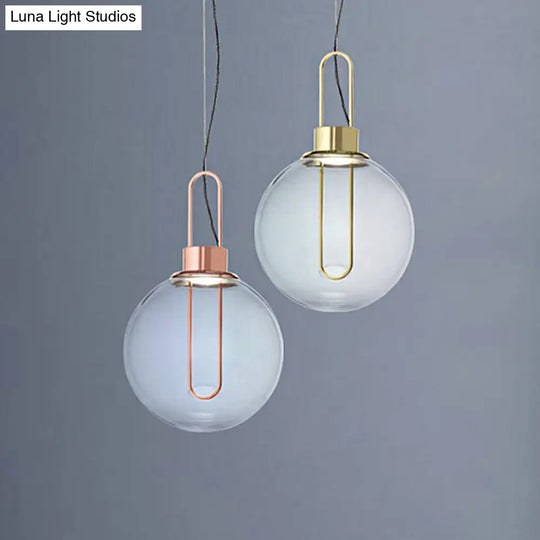 Modernist Clear Glass Sphere Pendant Ceiling Light With 1 In Gold/Chrome/Rose Gold And White