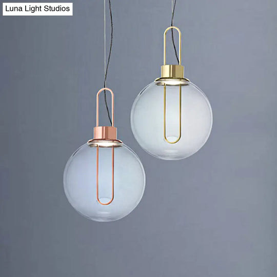 Modernist Clear Glass Sphere Pendant Light With Gold/Chrome/Rose Gold Finish - White