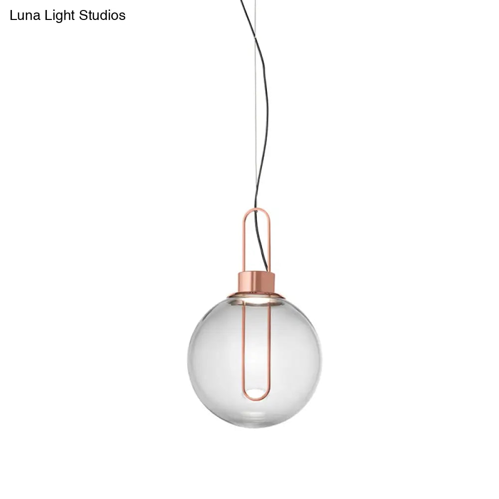 Modernist Clear Glass Sphere Pendant Ceiling Light With 1 In Gold/Chrome/Rose Gold And White