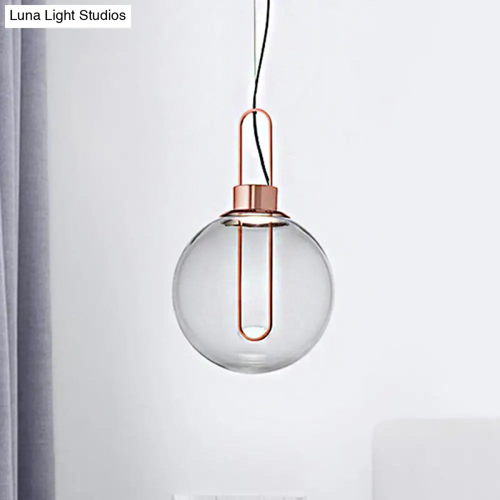 Modernist Clear Glass Sphere Pendant Light With Gold/Chrome/Rose Gold Finish - White Rose