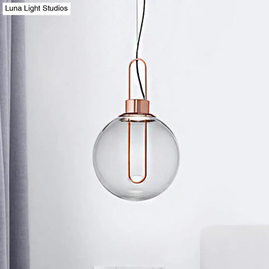 Modernist Clear Glass Sphere Pendant Light With Gold/Chrome/Rose Gold Finish - White Rose