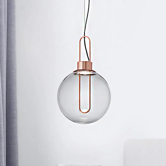 Modernist Clear Glass Sphere Pendant Ceiling Light With 1 In Gold/Chrome/Rose Gold And White