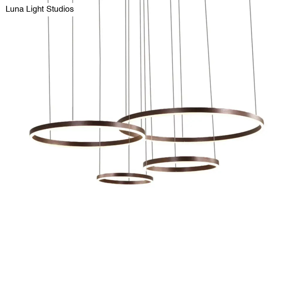 Modernist Coffee Chandelier: White/Warm Led Hanging Ceiling Light Fixture With 1/3/4 Lights Metal