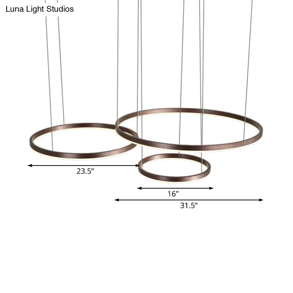 Modernist Coffee Chandelier: White/Warm Led Hanging Ceiling Light Fixture With 1/3/4 Lights Metal