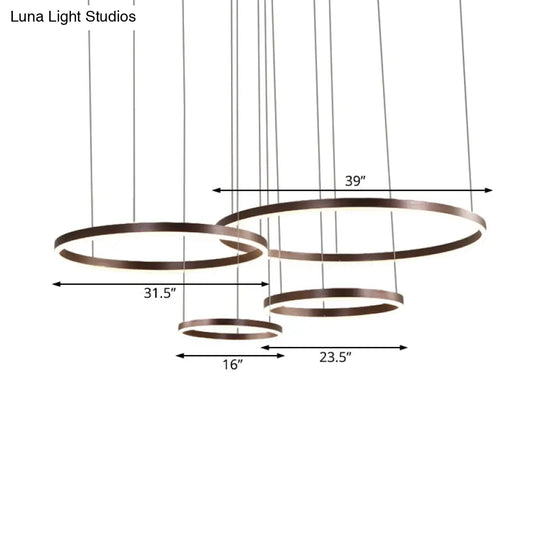 Modernist Coffee Chandelier: White/Warm Led Hanging Ceiling Light Fixture With 1/3/4 Lights Metal