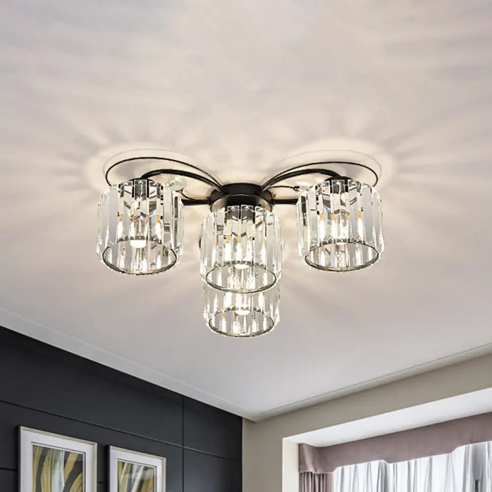 Modernist Column Flush Mount Light With Clear Crystal Block - Ideal For Bedroom Lighting (4/6