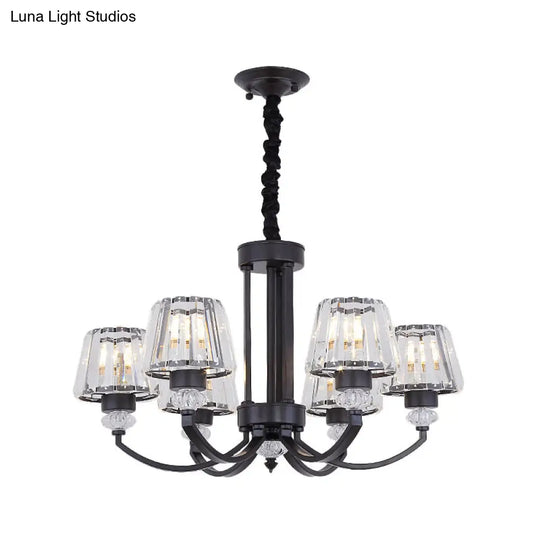 Modernist Cone Ceiling Pendant Chandelier With Crystal Rectangle In Black - 3/6 Lights For Dining