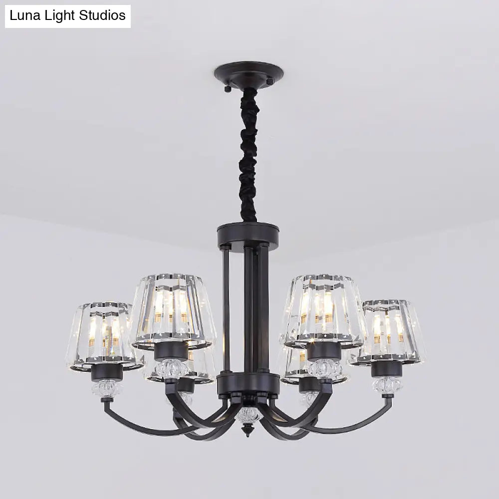 Modernist Cone Crystal Pendant Chandelier - 3/6 Lights Black Dining Room Ceiling Hanging Fixture