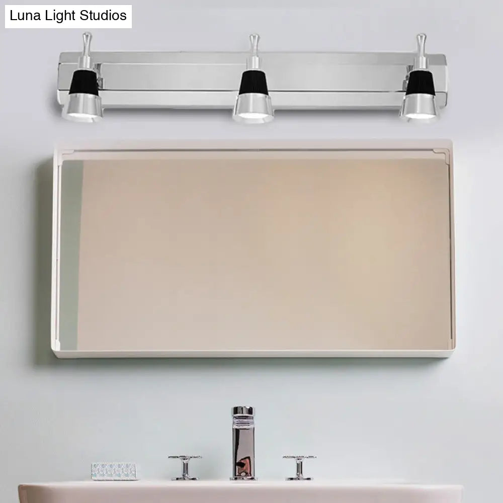 Modernist Cone Vanity Light: 2/3-Light Bathroom Wall Lamp In Aluminum With Warm/White Lighting