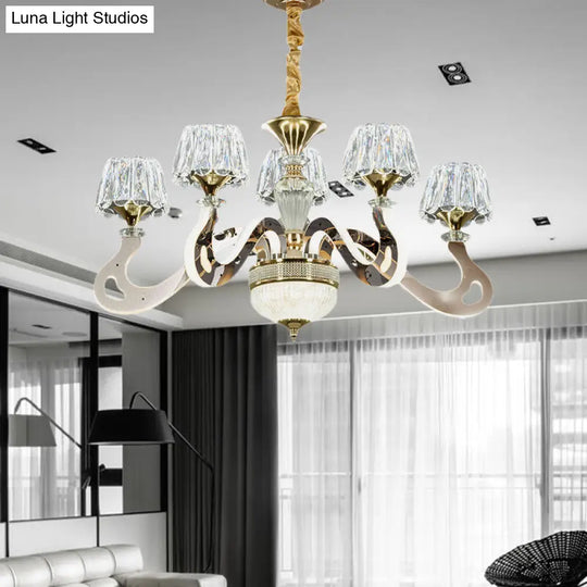 Modernist Led Crystal Pendant Chandelier With Conical Clear Hanging Light - 3/5 Head Bedroom Kit