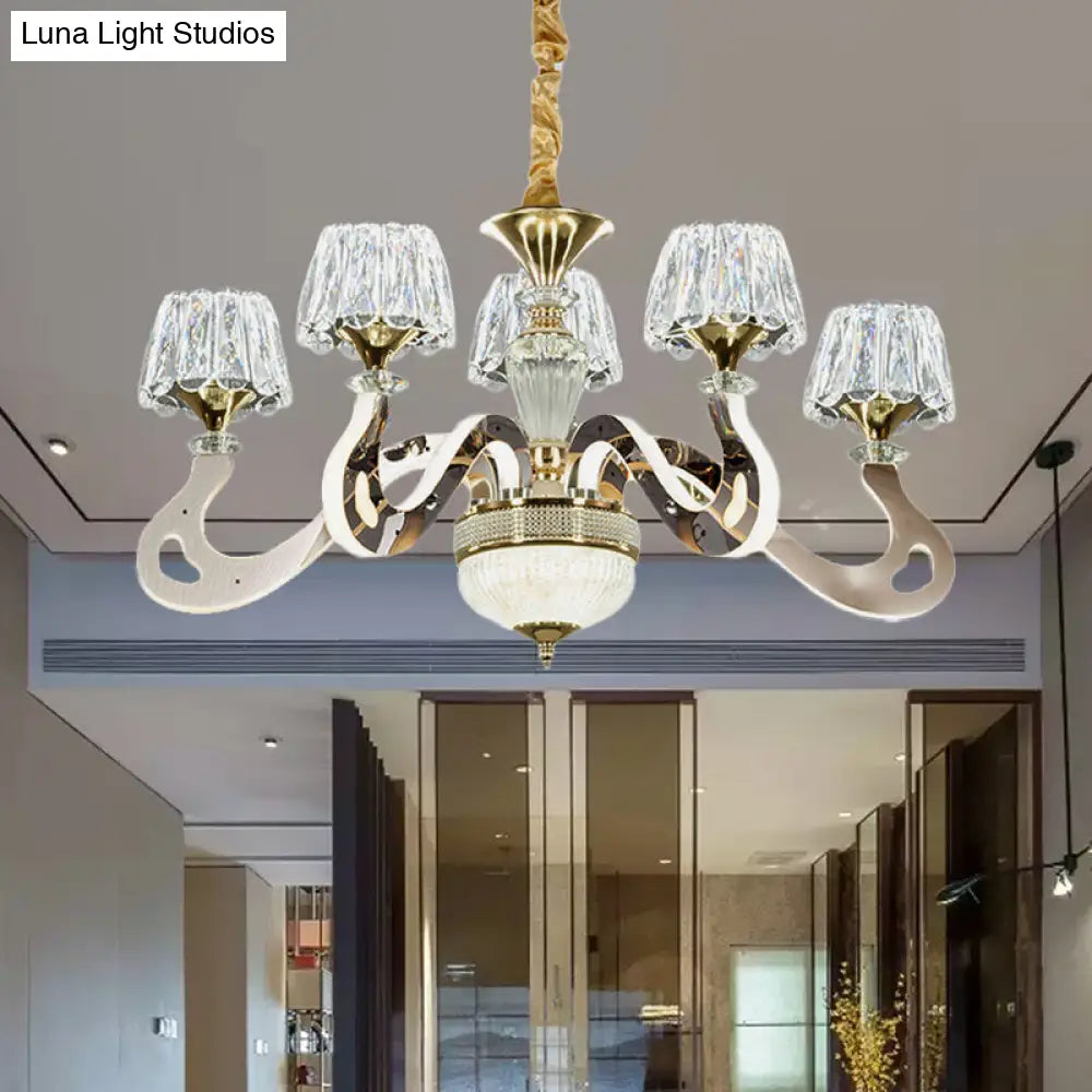 Modernist Led Crystal Pendant Chandelier With Conical Clear Hanging Light - 3/5 Head Bedroom Kit 5 /