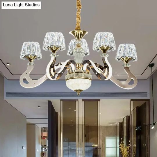 Modernist Led Crystal Pendant Chandelier With Conical Clear Hanging Light - 3/5 Head Bedroom Kit 5 /