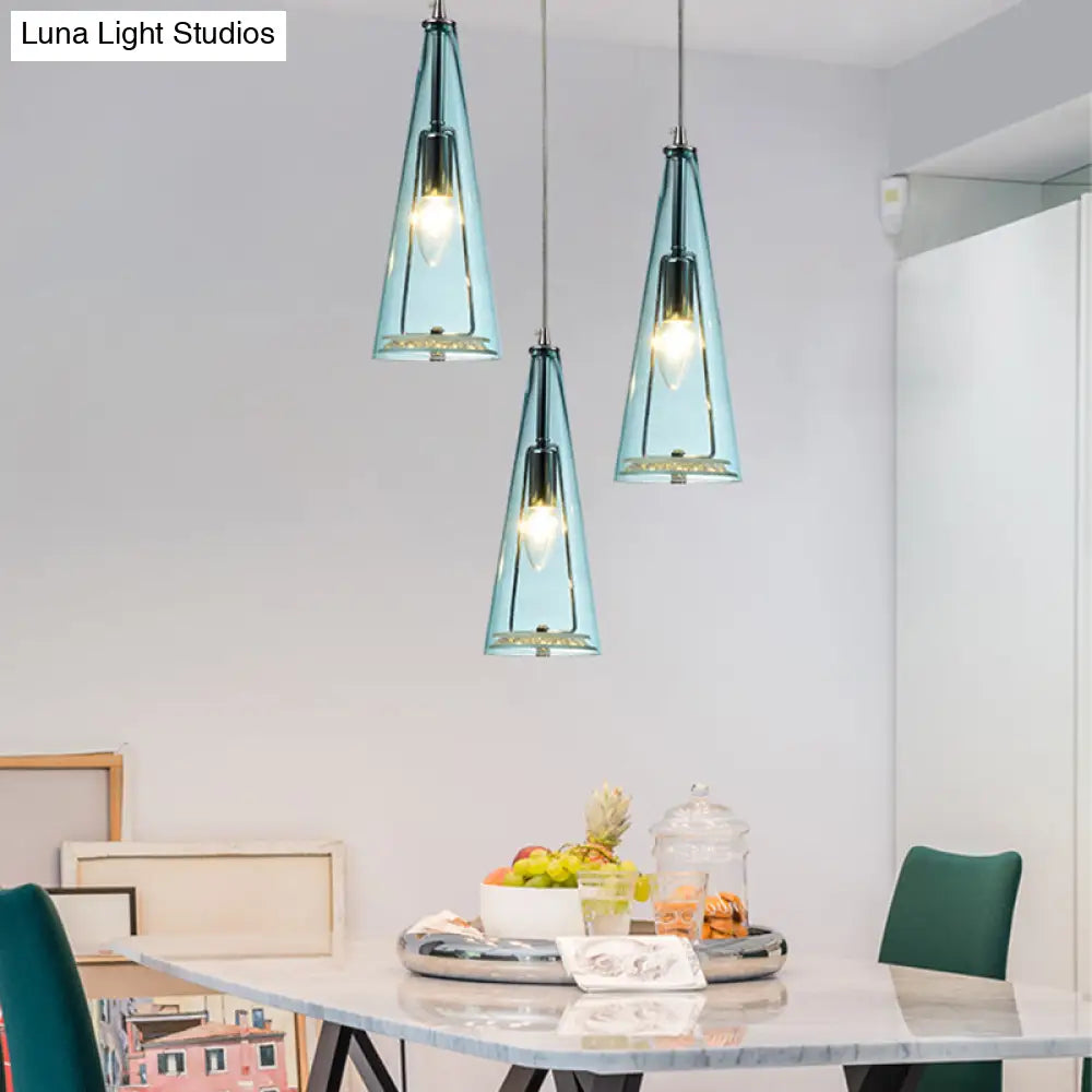 Modernist Conical Glass 3-Light Pendant - Ideal For Dining Room Ceiling