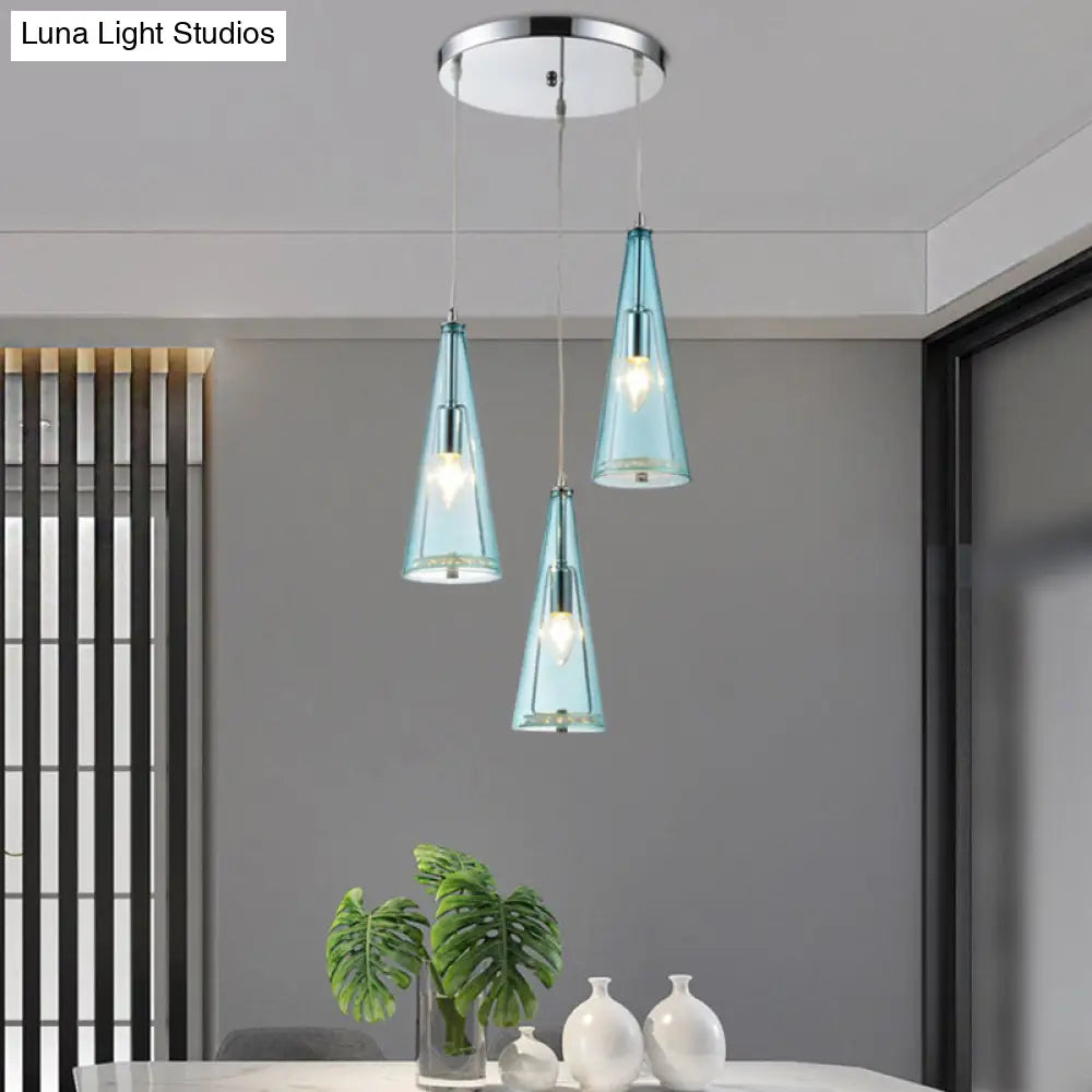 Modernist Conical Glass Pendant Light - 3-Head Multi-Light Hanging Ceiling Fixture For Dining Room