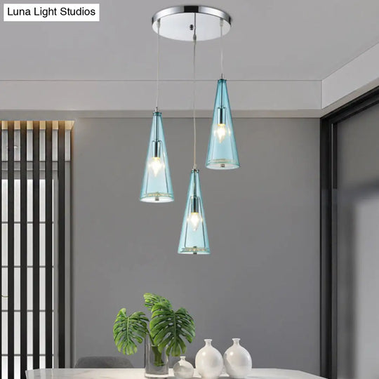 Modernist Conical Glass Pendant Light - 3-Head Multi-Light Hanging Ceiling Fixture For Dining Room