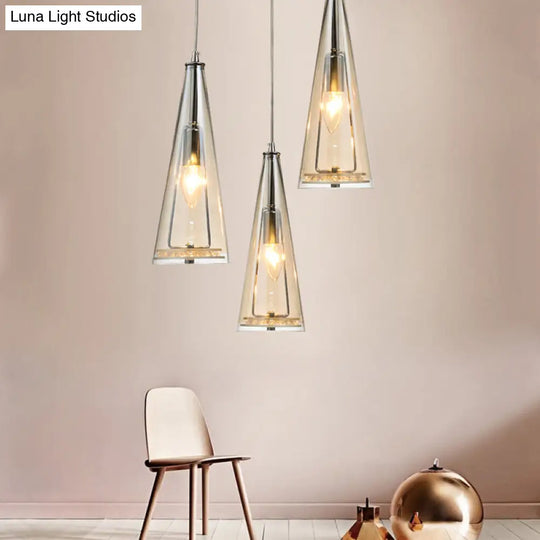 Modernist Conical Glass Pendant Light - 3-Head Multi-Light Hanging Ceiling Fixture For Dining Room