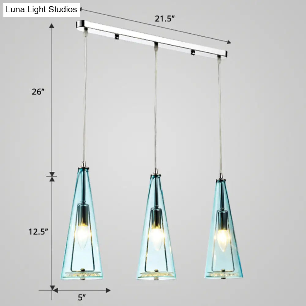 Modernist Conical Glass 3-Light Pendant - Ideal For Dining Room Ceiling