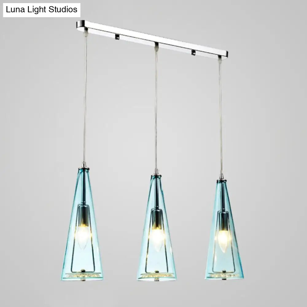 Modernist Conical Glass Pendant Light - 3-Head Multi-Light Hanging Ceiling Fixture For Dining Room