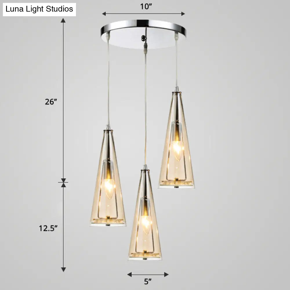 Modernist Conical Glass Pendant Light - 3-Head Multi-Light Hanging Ceiling Fixture For Dining Room