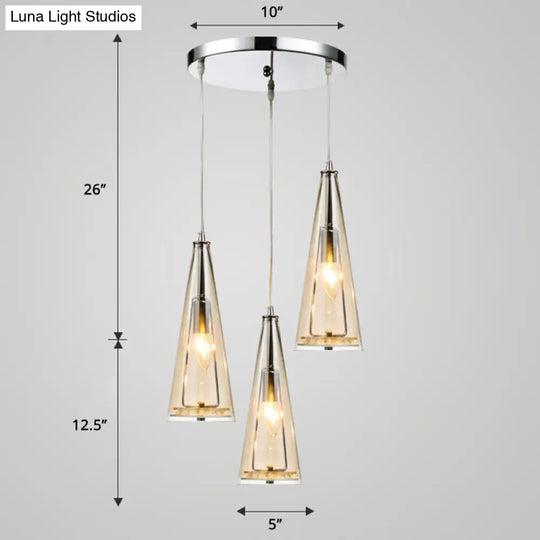 Modernist Conical Glass Pendant Light - 3-Head Multi-Light Hanging Ceiling Fixture For Dining Room