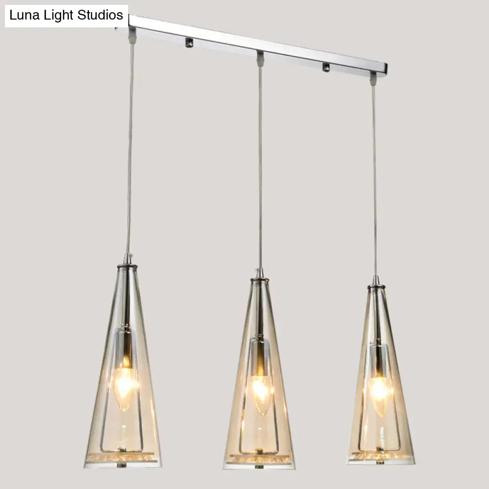 Modernist Conical Glass Pendant Light - 3-Head Multi-Light Hanging Ceiling Fixture For Dining Room