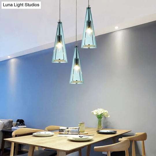 Modernist Conical Glass 3-Light Pendant - Ideal For Dining Room Ceiling