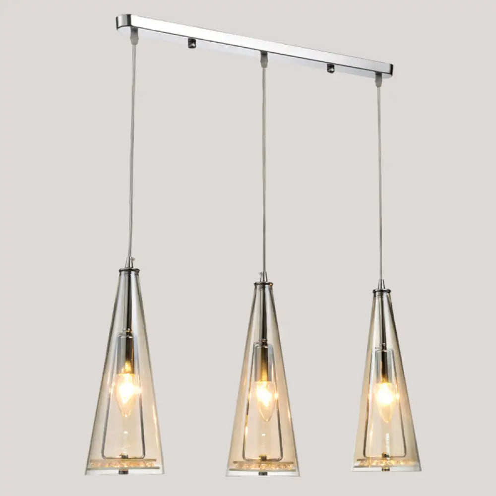 Modernist Conical Glass 3-Light Pendant - Ideal For Dining Room Ceiling Cognac / Linear